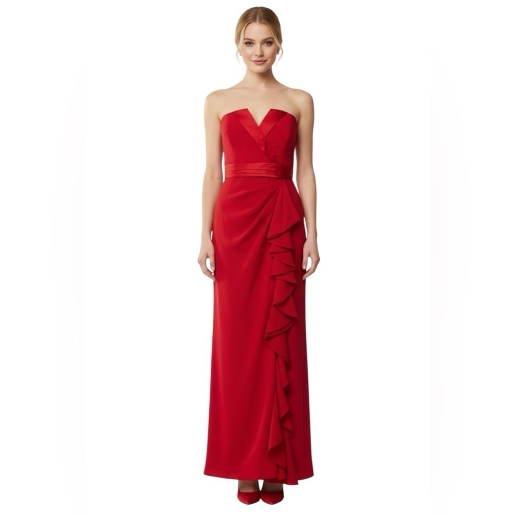 Badgley Mischka Elegant Red Strapless Evening Dress / Prom Dress